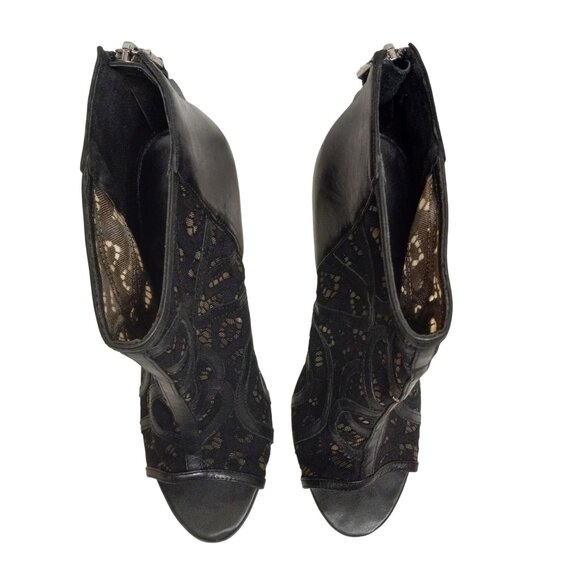 Rebecca Minkoff 9.5M Booties High Heel Black Leather Lace Peep Toe Back Zipper - Picture 4 of 11
